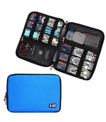 BUBM Travel Gear Organizer / Electronics Accessories Bag / Phone Charger Case (Large, Blue)