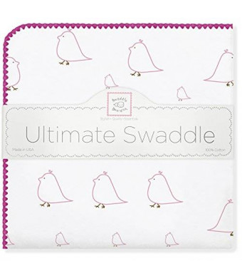 SwaddleDesigns Ultimate Receiving Blanket, Mama and Baby Chickies, Bright Pink