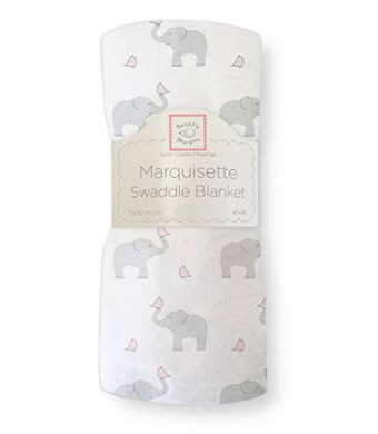 SwaddleDesigns Marquisette Swaddling Blanket, Elephant and Chickies, Pastel Pink