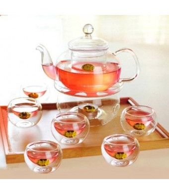 Kendal 27 oz glass filtering tea maker teapot with a warmer and 6 tea cups CJ-800ml