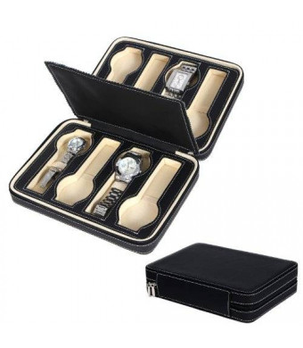 Songmics-Watch box Songmics 8 Slots Zippered Watch Box Traveler's Black Watch Storage Case Organizer UJWB50B