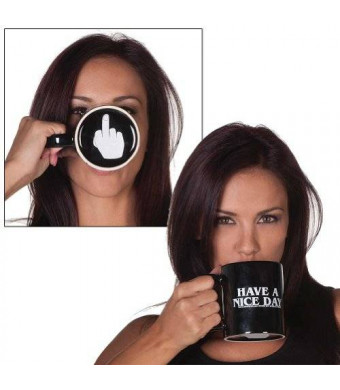 LANDUSA Black Have A Nice Day Coffee Mug Middle Finger Funny Cup 100% ceramic