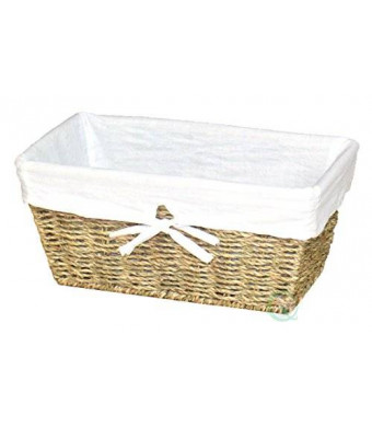 Vintique Wood Seagrass Shelf Basket Lined with White Lining