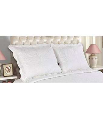 All For You 2-Piece Embroidered Quilted Pillow shams-standard size (White)