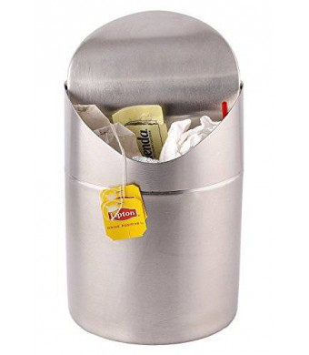 Estilo Mini Countertop Trash Can, Brushed Stainless Steel, Swing Top Trash Bin 1.5 L / 0.40 Gal