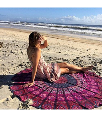 Labhanshi Indian Mandala Round Roundie Beach Throw Tapestry Hippy Boho Gypsy Cotton Tablecloth Beach Towel