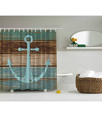 Ambesonne Nautical Anchor Rustic Wood - Shower Curtain - Water, Soap, and Mildew resistant - Machine Washable - Shower Hooks are Included
