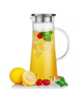Hiware Glass Water Carafe and Drink Infuser with Stainless Steel Filter Lid