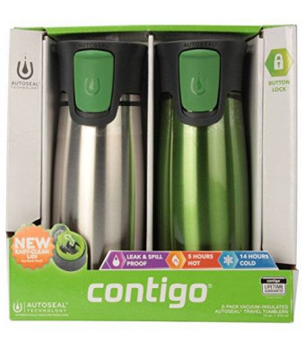 Contigo Astor 2-pack Vacuum-Insulated Autoseal Easy Clean Lid Travel Tumblers Stainless Steel / Green