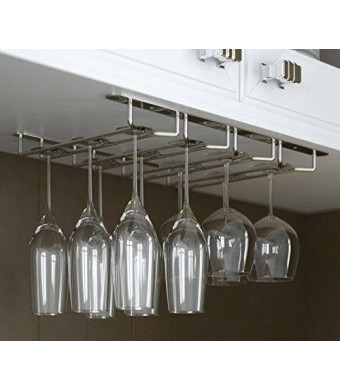 Rack and Hook Stemware Glass Rack Hold up to 12 Wine Glasses Under Cabinet Chrome Finish