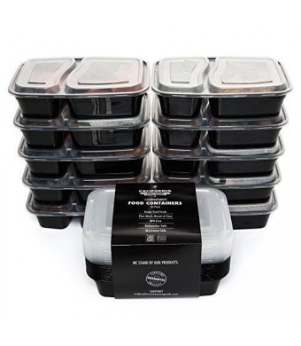 California Home Goods 2 Compartment Reusable Food Storage Containers with Lids, Microwave and Dishwasher Safe, Bento Lunch Box, Stackable, Set of 10