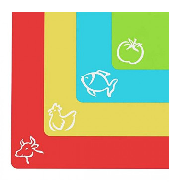 Extra Thick Flexible Plastic Cutting Board Mats With Food Icons and "EZ-Grip" Gripped Back(Set Of 4) by Cooler Kitchen