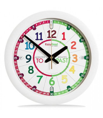 EasyRead Time Teacher Children's Wall Clock with simple 3 Step Teaching System. 12" dia, learn to tell the time, ages 5-12.
