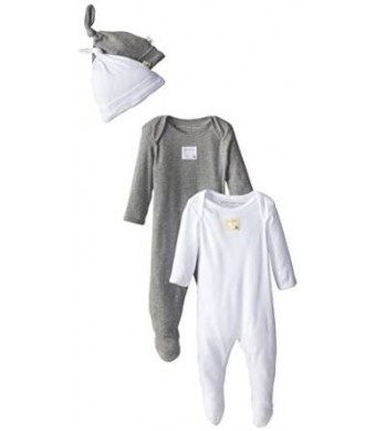 Burt's Bees Baby Boys' Organic Four-Piece Footed Coverall and Knot Cap Set