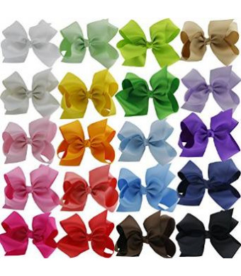 QingHan Baby Girl Grosgrain Ribbon 6'' Large Boutique Hair Bows Alligator Clips For Teens Kids Pack Of 20