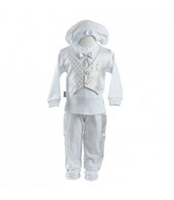 Leylek Baby Boy's Christening Baptism Outfit with Vest 5 Piece Set 0-4 Months