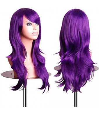 EmaxDesign Wigs 28 Inch Cosplay Wig For Women With Wig Cap and Comb(Dark Purple)