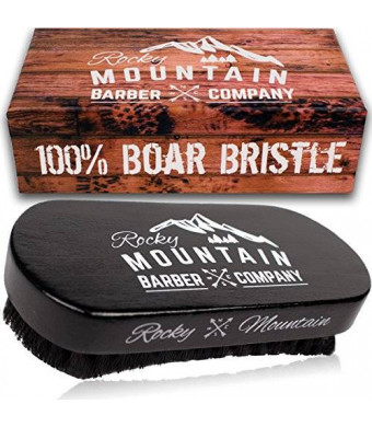Rocky Mountain Barber Company Men's Hair Brush- 100% Pure Black Boar Hair Natural Bristle for Beard
