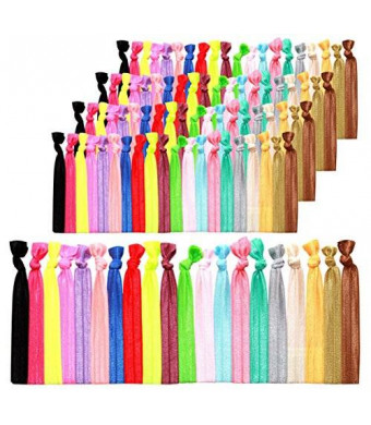 K&M KandM Elastic Hair Ties 100 Pack Ponytail Holders No Crease Hand Knotted Fold Over Assorted - Bright and Pastel Colors