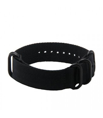 Replacement 18mm nato strap nylon watch band - Black, 5 ring Black PVD Buckle