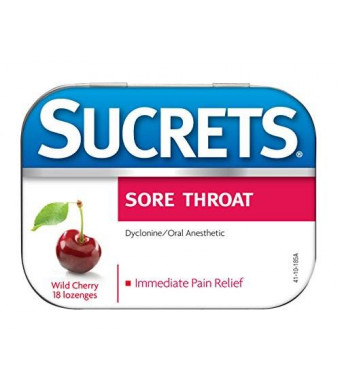 Sucrets Classic Sore Throat Lozenges, Wild Cherry, 18 Count