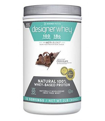Designer Protein 100% Premium Whey Protein Powder, Gourmet Chocolate, 2 Pound Canister