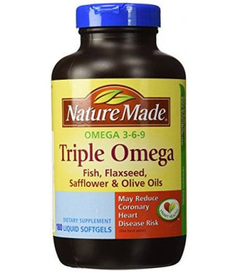 Nature Made Triple Omega 3 6 9 - Fish, Flaxseed, Safflower and Olive Oils - 180 Softgels