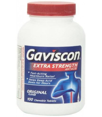 Gaviscon Extra Strength Chewable Antacid Tablets, Original Flavor, 100-Count Bottles (Pack of 2)