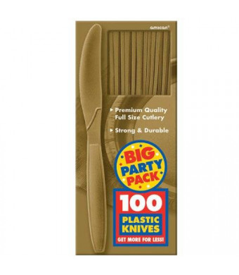 Amscan Big Party Pack 100 Count Mid Weight Plastic Knives, Gold