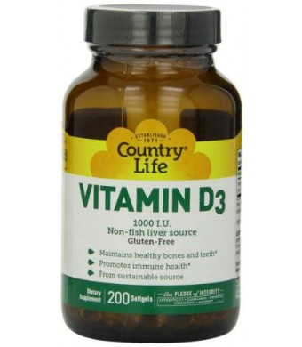 Country Life Vitamin D3 1000 IU Soft Gels, Large, 200 sg, 200 Count
