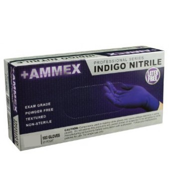 Ammex AINPF Indigo Nitrile Glove, Medical Exam, Latex Free, Disposable, Powder Free, Large (Box of 100)