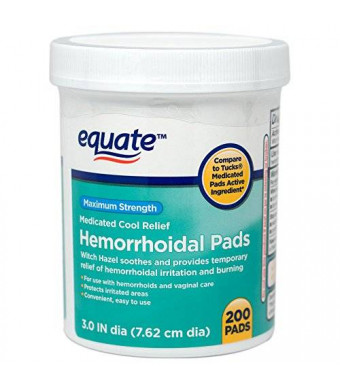 Hemorrhoidal Pads, Medicated Cool Relief, Witch Hazel, 200ct, By Equate, Compare to Tucks Medicated Pads