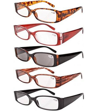 Eyekepper Spring Hinge Plastic Reading Glasses (5 Pairs) Includes Sunglass Readers +1.50