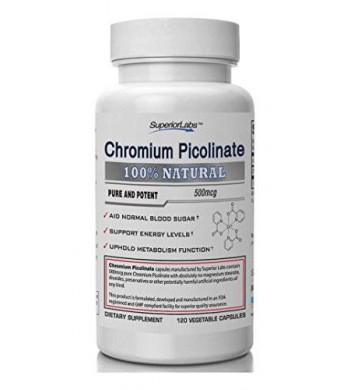 #1 Chromium Picolinate By Superior Labs - 100% Natural, 500mcg, 120 Vegetable Capsules - Made in USA, 100% Money Back Guarantee