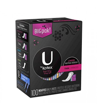 U Kotex U by Kotex Barely There Thin Panty Liners, Unscented, 100 Count
