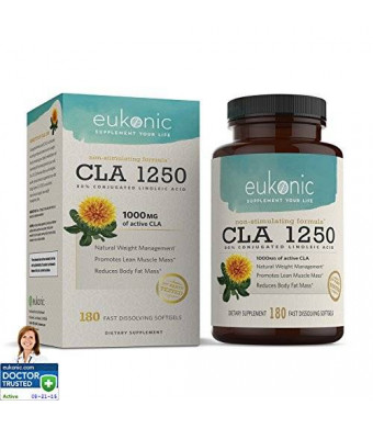 CLA 1250 mg by Eukonic :: 180 Softgels :: Weight Loss :: Fat Burner :: Natural Diet Pills :: Lose Weight :: Made in USA :: 3rd Party Tested