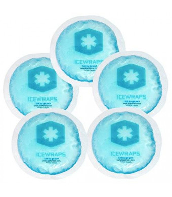 Round Reusable Small Gel Ice Packs, Microwavable Hot Packs, Boo boo First Aid Hot Cold Packs by IceWraps (5 Pack, Blue)