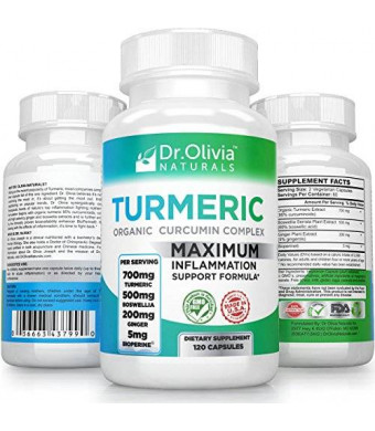 Dr. Olivia Naturals Organic Turmeric Inflammation Supplement: Extra Strength Anti Inflammatory with Turmeric Curcumin