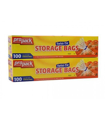Propacp Propack Storage Bags, Original Twist-tie, Gallon Size 100 Bags (Total of 200)