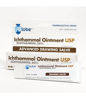 Globe Pharmacy Ichthammol Ointment 20%, (Drawing Salve) 1oz Tube (28.3g) Pharmaceutical Grade ****