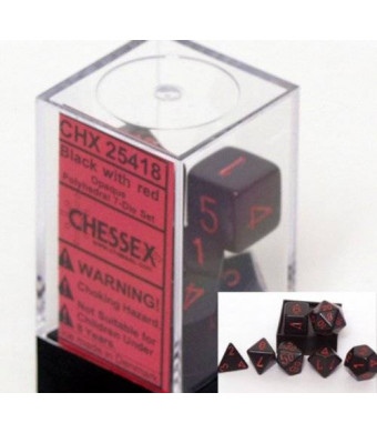 Chessex Dice: Polyhedral 7-Die Opaque Dice Set - Black with Red
