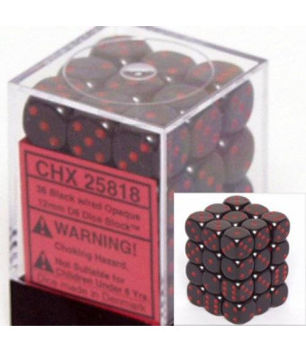 Chessex Dice Chessex Opaque 12mm d6 Black w/Red Dice Block 36 Dice