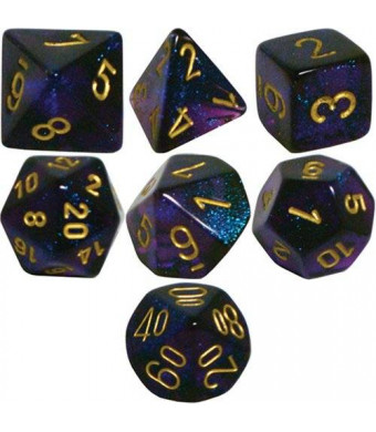 Polyhedral 7-Die Borealis Chessex Dice Set - Royal Purple with Gold Numbers CHX-27467