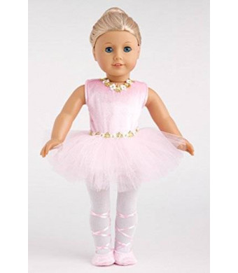 Prima Ballerina - 3 piece ballerina outfit includes pink leotard with tutu, white tights and ballet shoes - 18 Inch Doll Clothes