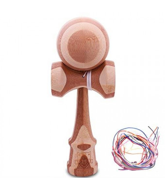 Kaleb USA Solid Natural Bamboo Kendama With 5-Pack of Replacement Strings