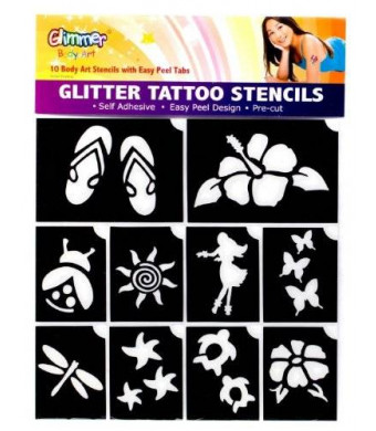 Glimmer Body Art Hibiscus Luau Glitter Tattoo Stencil Set Party Accessory
