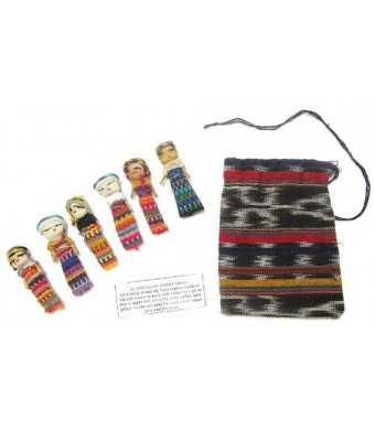 Six Large Worry Dolls with Pouch