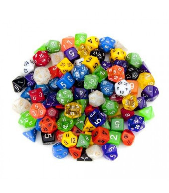 100+ Pack of Random Polyhedral Dice in Multiple Colors Plus Free Pouch Set by Wiz Dice