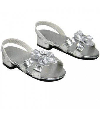 Sophia's Silver 18 Inch Doll High Heels, Fits 18 Inch American Girl Dolls and More! Doll Shoe Heels W/ Flower and Jewel.
