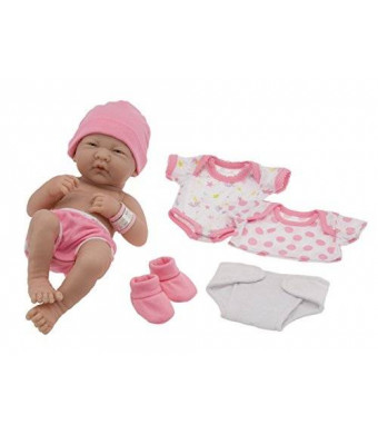 JC Toys La Newborn Nursery 8 Piece Layette Baby Doll Gift Set, featuring 14" Life-Like Original Newborn Doll, Pink